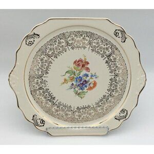 Harker Pottery Company Vintage Platter Center Floral Design 22K Gold Details